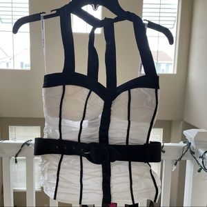 Bebe Black & White Belt Top